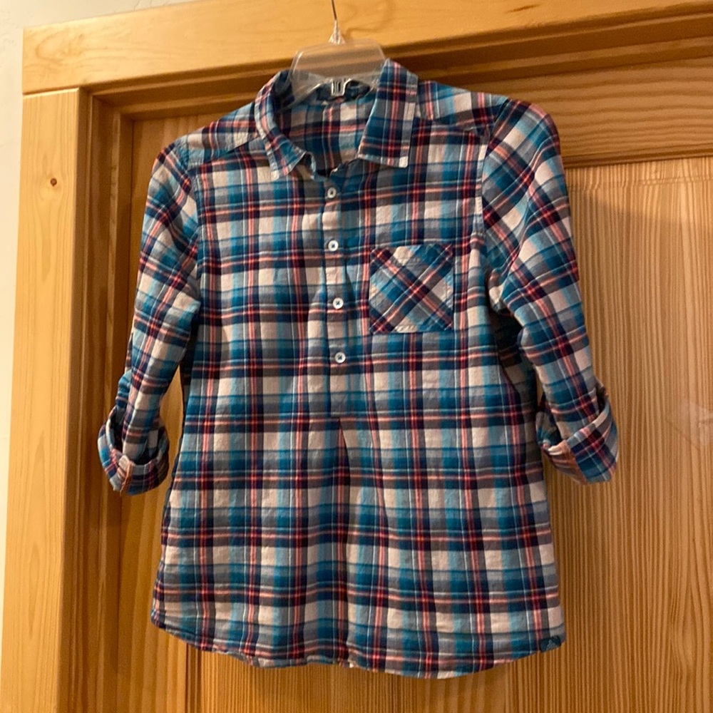 Prana button up plaid shirt, size s